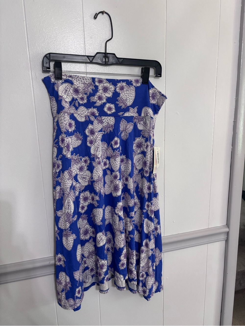 LuLaRoe Royal Blue Floral & Strawberry Skater Skirt